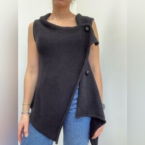 Worth New York Black Knit 100% Cotton Asymmetric Vest Top Size S
